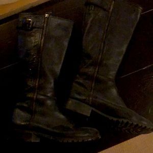 Boden tall black boots double zippers and top buckle